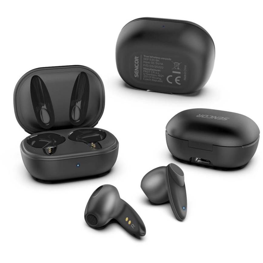 Sencor - Безжичен earphones 230 mAh + 2x 25 mAh IPX4 черен