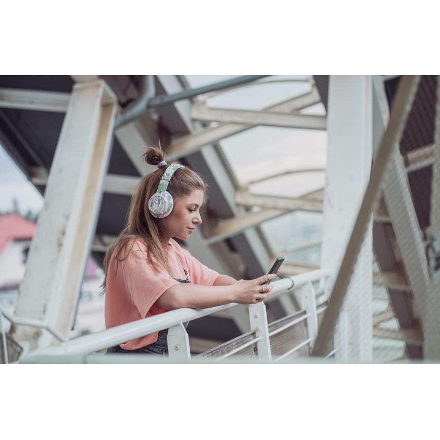 Sencor - Безжични слушалки с микрофон 3,7V/400 mAh зелени/бели