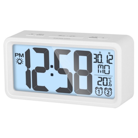 Sencor - Будилник с LCD дисплей и термометър 2xAAA бял