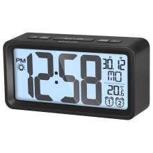 Sencor - Будилник с LCD дисплей и термометър 2xAAA черен
