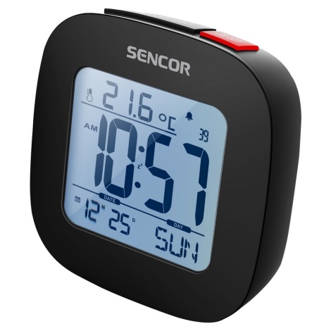 Sencor - Будилник с LCD досплей и термометър 2xAAA черен