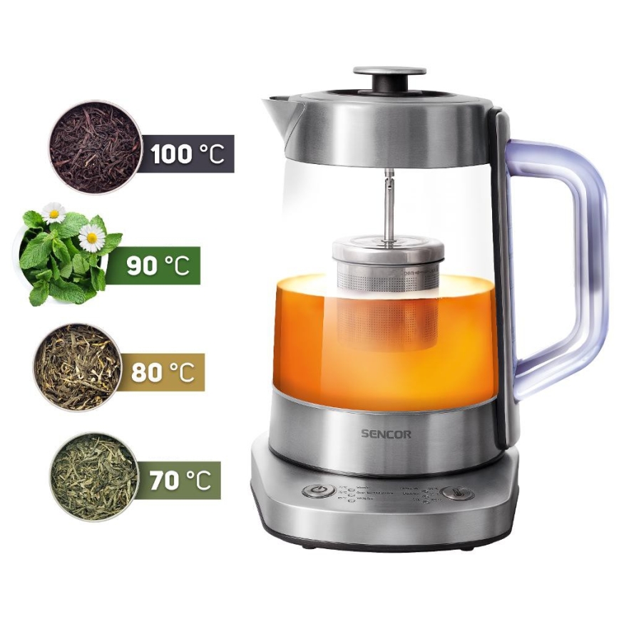 Sencor - Електрическа кана с терморегулация 1,5 л 1500W/230V от неръждаема стомана