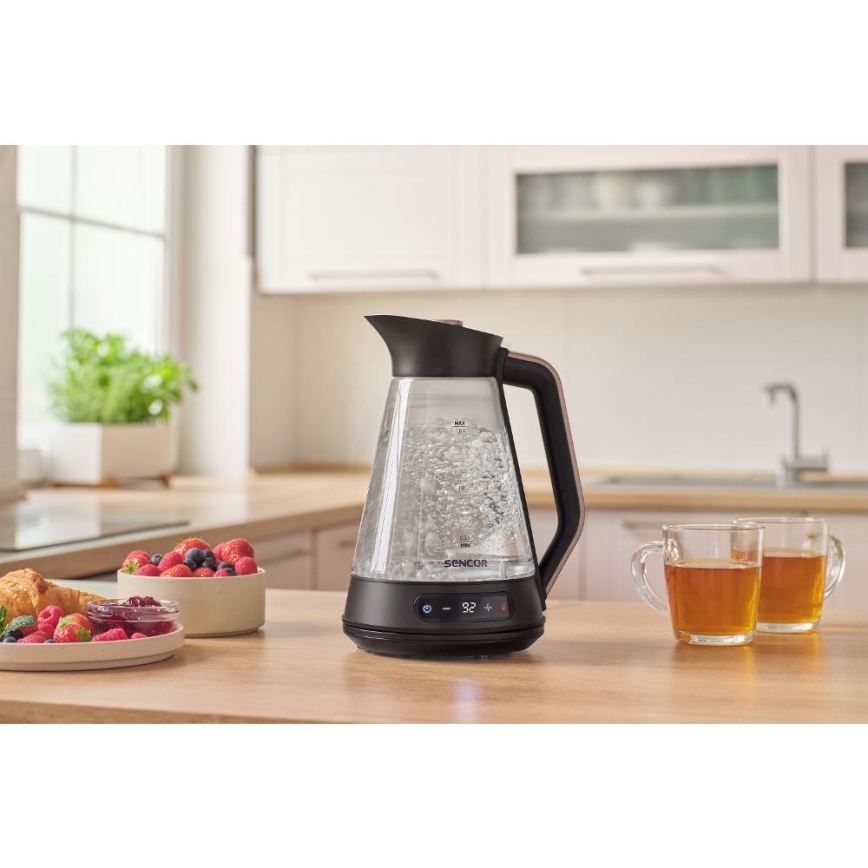 Sencor - Електрическа кана с терморегулация 1,5 l 2150W/230V черна/розово-златна