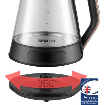 Sencor - Електрическа кана с терморегулация 1,5 l 2150W/230V черна/розово-златна