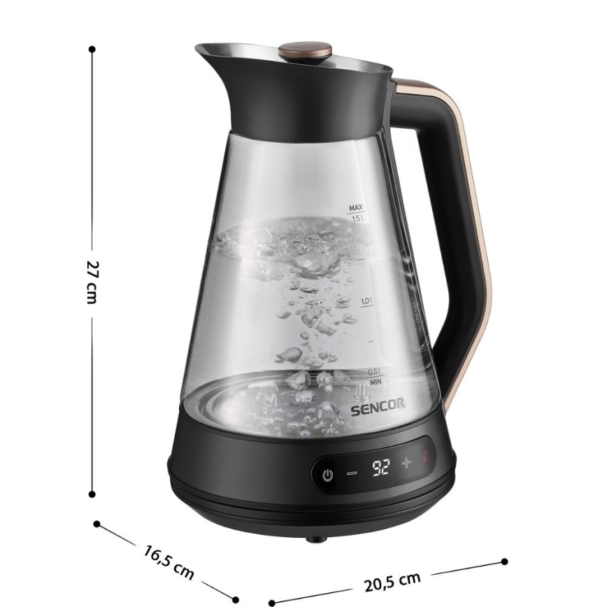 Sencor - Електрическа кана с терморегулация 1,5 l 2150W/230V черна/розово-златна