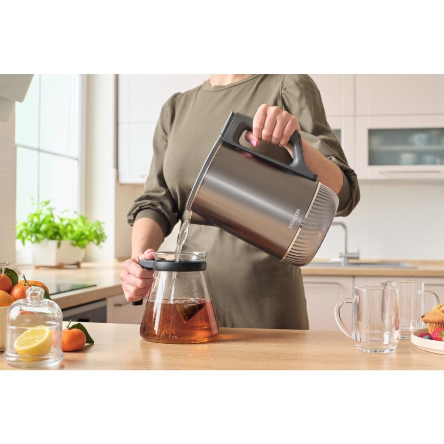 Sencor - Електрическа кана с терморегулация 1,7 l 1800W/230V неръждаема стомана