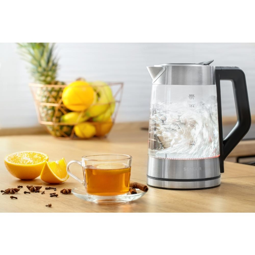 Sencor - Електрическа кана с терморегулация 1,7 л 2200W/230V матов хром/черна