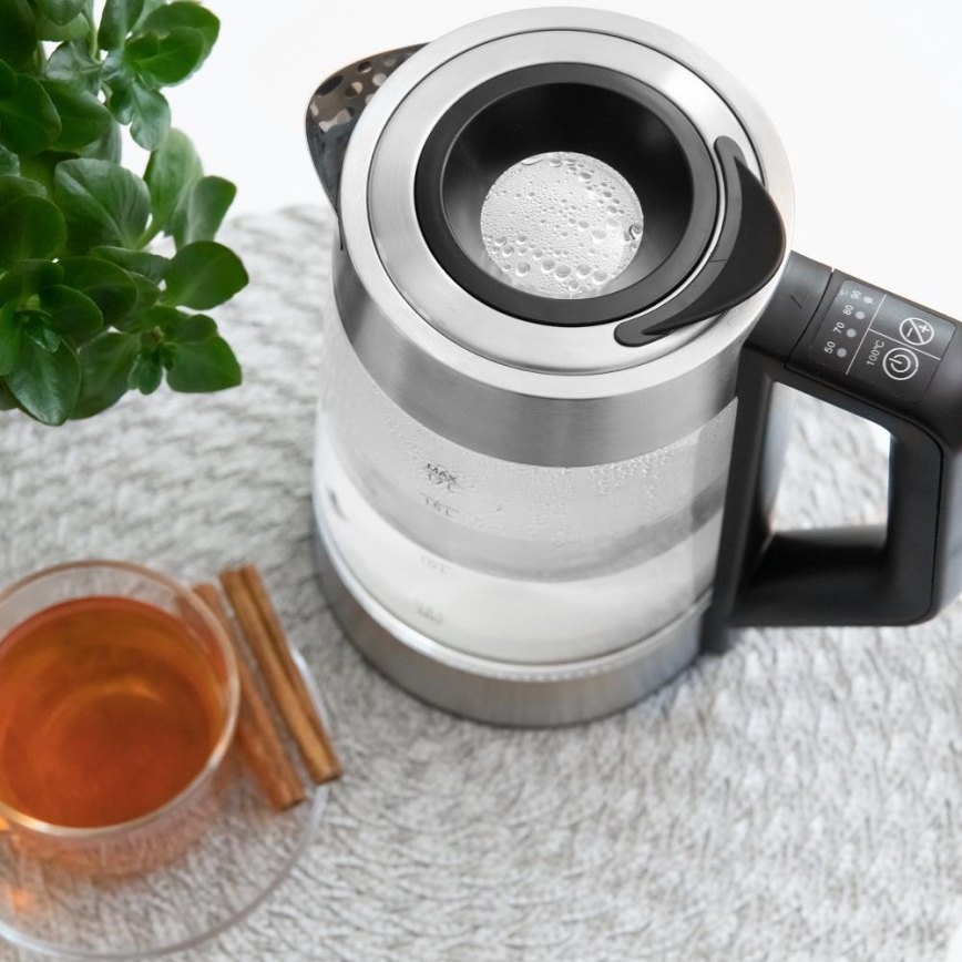 Sencor - Електрическа кана с терморегулация 1,7 л 2200W/230V матов хром/черна