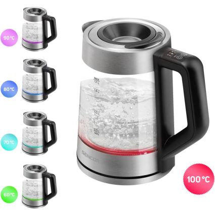 Sencor - Електрическа кана с терморегулация 1,7 л 2200W/230V матов хром/черна