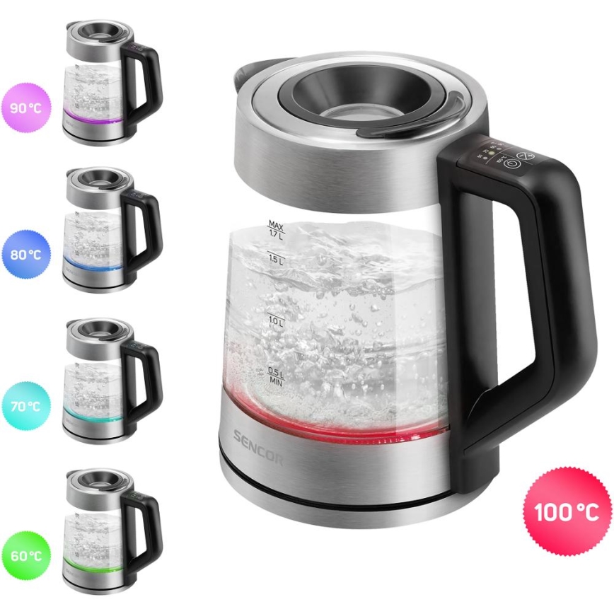 Sencor - Електрическа кана с терморегулация 1,7 л 2200W/230V матов хром/черна