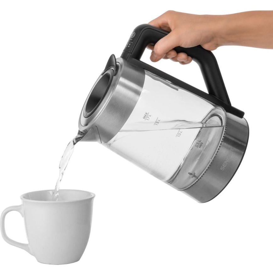 Sencor - Електрическа кана с терморегулация 1,7 л 2200W/230V матов хром/черна