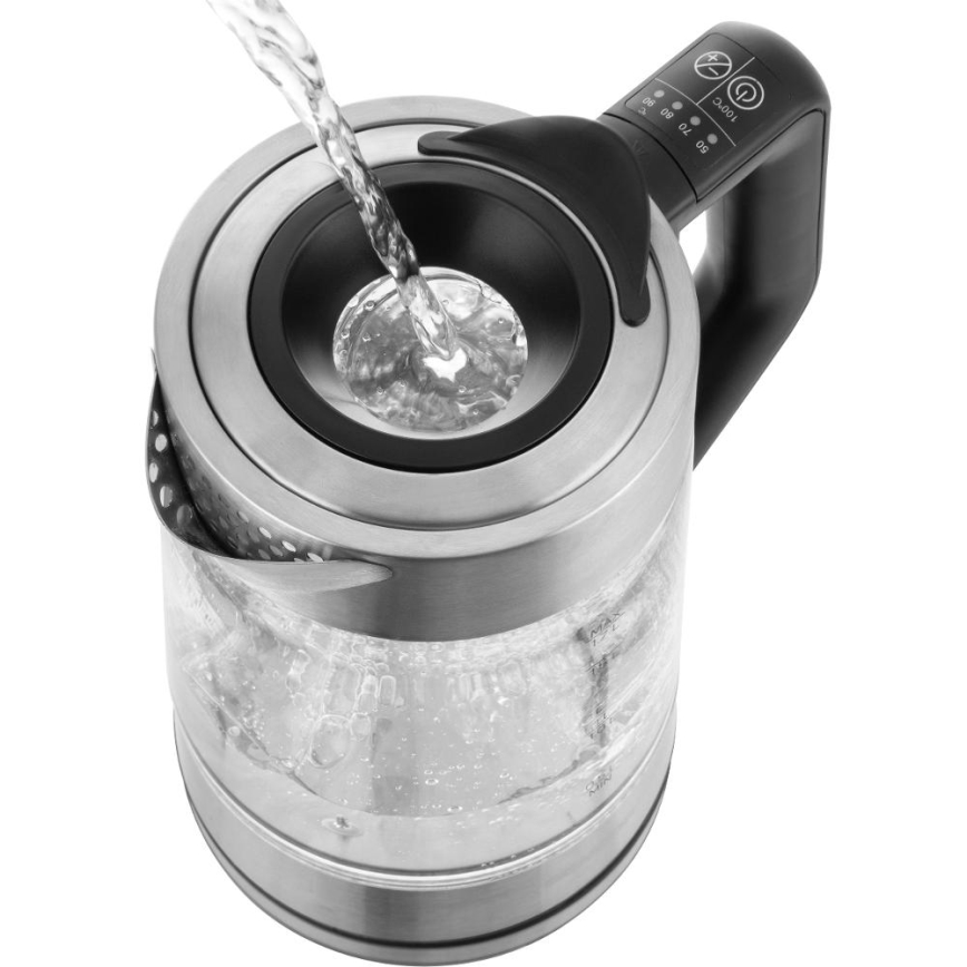 Sencor - Електрическа кана с терморегулация 1,7 л 2200W/230V матов хром/черна