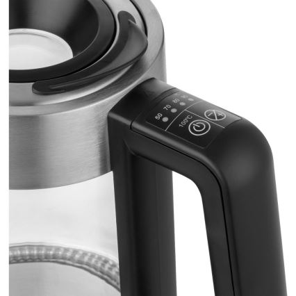 Sencor - Електрическа кана с терморегулация 1,7 л 2200W/230V матов хром/черна