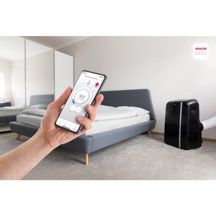 Sencor - Интелигентен мобилен климатик 3в1 включен пълен к-кт аксесоари 1450W/230V 12000 BTU Wi-Fi черен + дистанционно управление