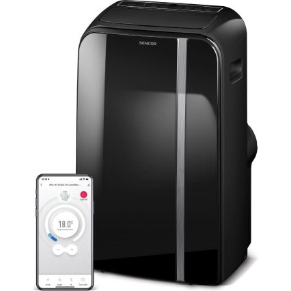 Sencor - Интелигентен мобилен климатик 3в1 включен пълен к-кт аксесоари 1450W/230V 12000 BTU Wi-Fi черен + дистанционно управление