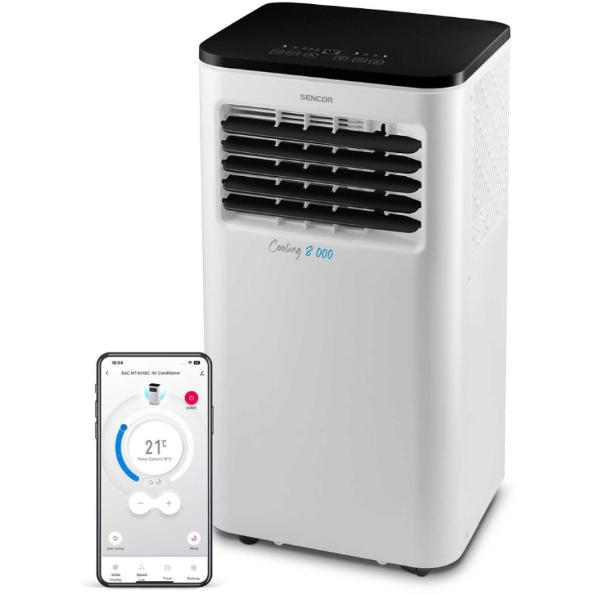 Sencor - Интелигентен мобилен климатик 3в1 включен пълен к-кт аксесоари 805W/230V 8000 BTU Wi-Fi + дистанционно управление