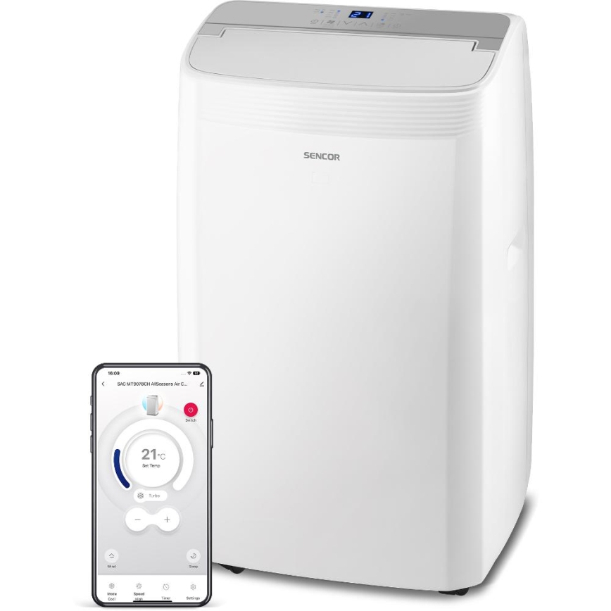 Sencor - Умен мобилен климатик 5 в 1 с пълен комплект аксесоари 733W/230V 9000 BTU Wi‑Fi бял + дистанционно управление