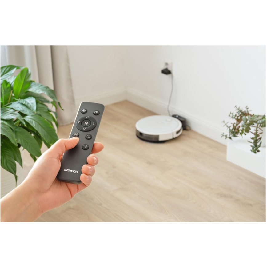 Sencor - Интелигентна прахосмукачка робот с моп 2в1 28W/2600 mAh Wi-Fi бял + дистанционно управление