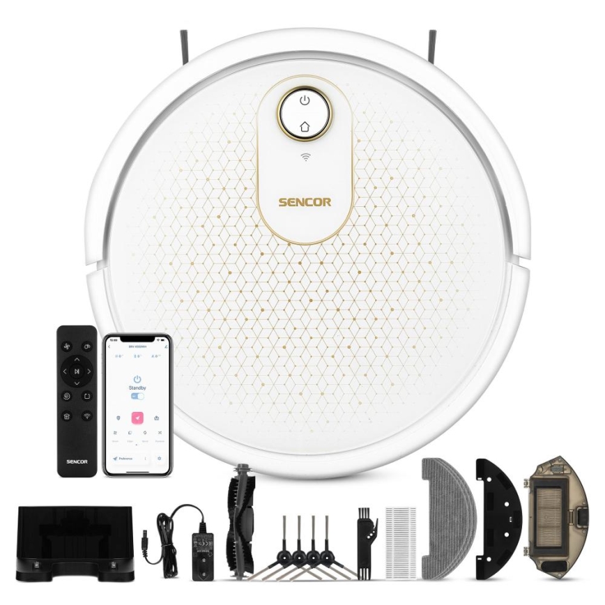 Sencor - Интелигентна прахосмукачка робот с моп 2в1 28W/2600 mAh Wi-Fi бял + дистанционно управление
