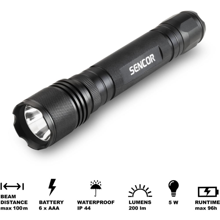 Sencor - LED Алуминиево фенерче LED/5W/6xAAA IP44 черен