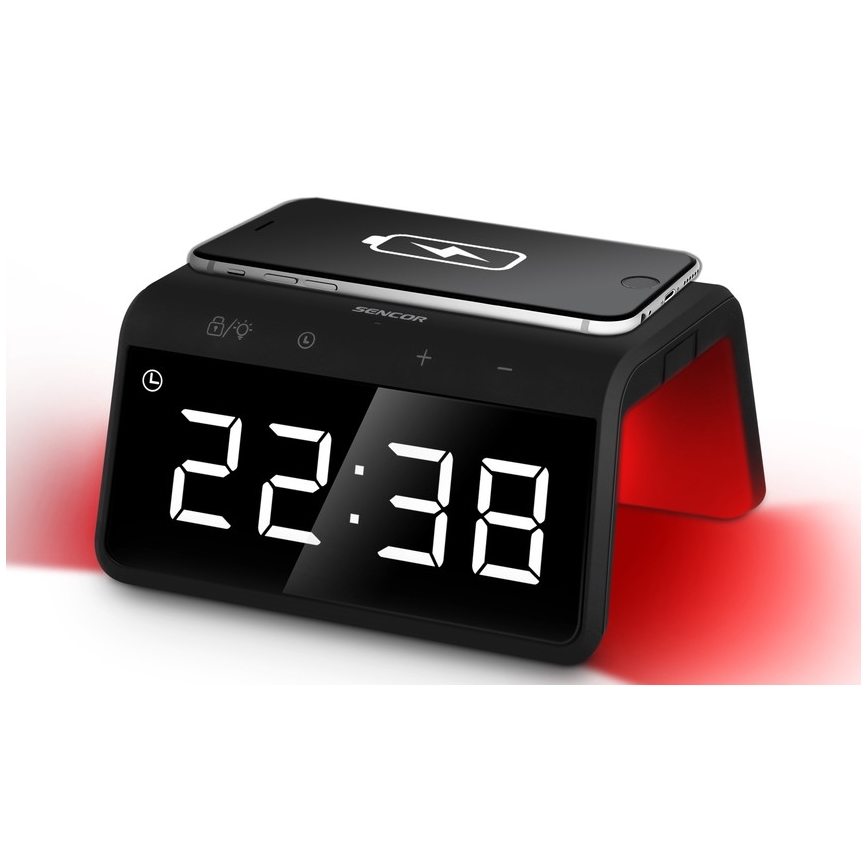 Sencor - LED RGB Будилник с безжично зареждане 10W/1xCR2032