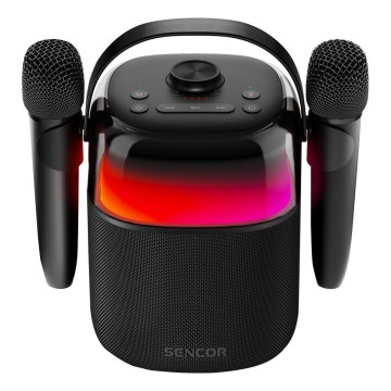 Sencor - LED RGB високоговорител с безжични микрофони 35W 8000 mAh + 2x 1800 mAh IPX5 черен
