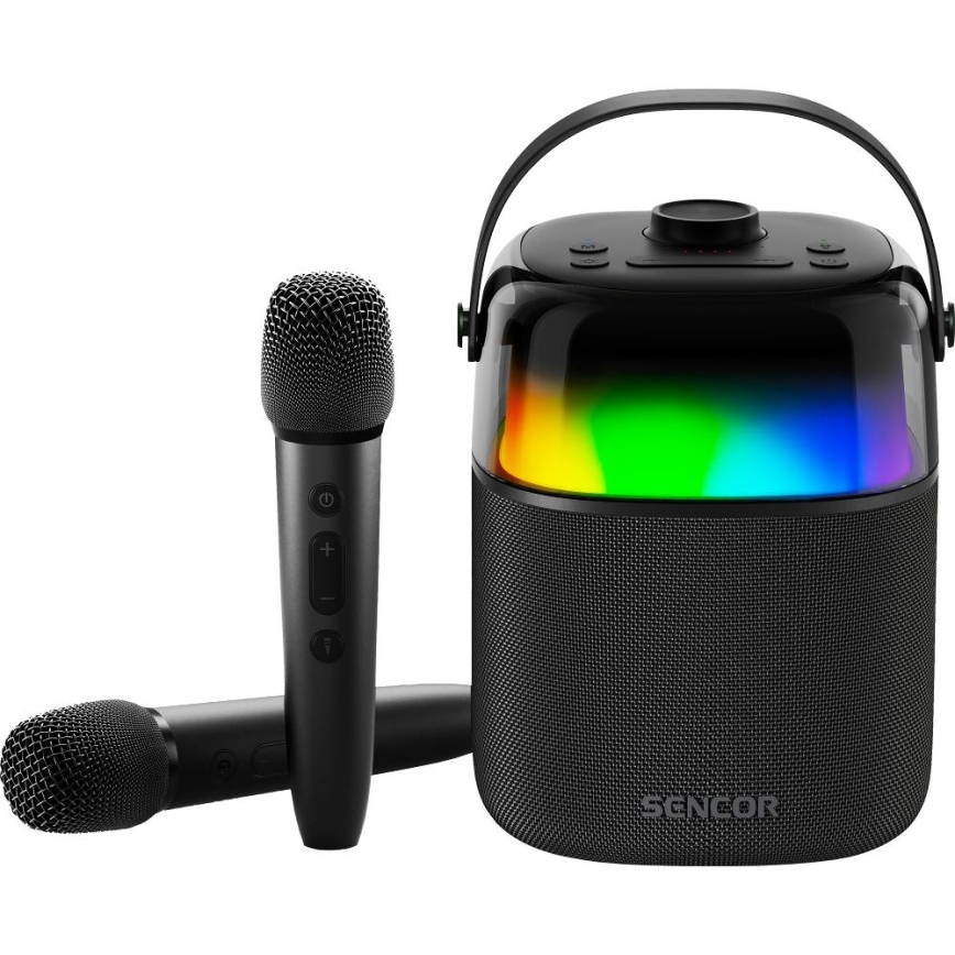 Sencor - LED RGB Високоговорител с безжични микрофони 35W 8000 mAh + 2x 1800 mAh IPX5 черен