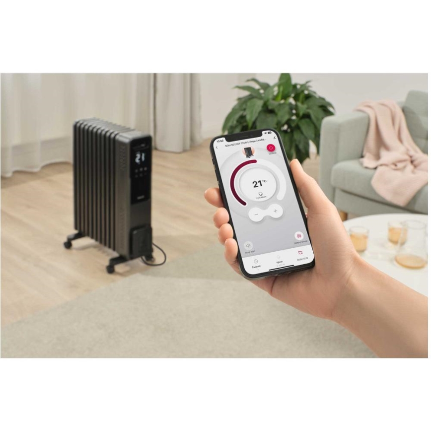 Sencor - Маслен радиатор с 11 ламели 1000/1200/2400W/230V Wi-Fi черен