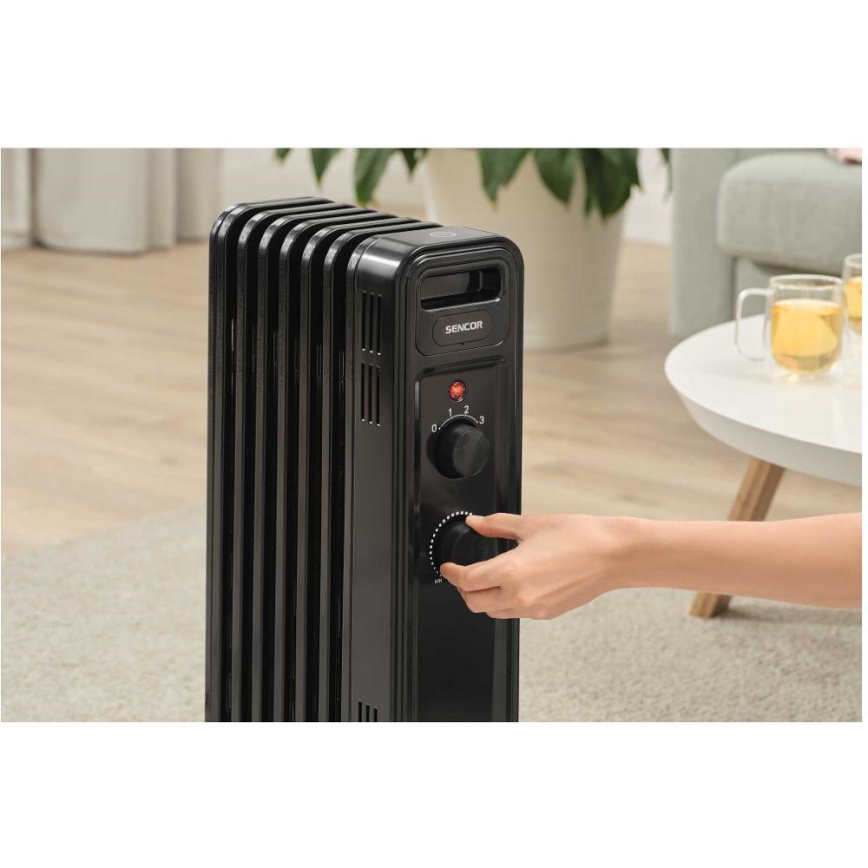 Sencor - Маслен радиатор с 7 ребра 600/900/1500W/230V черен