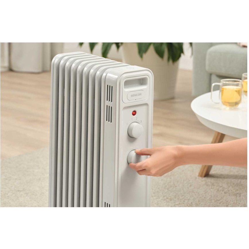 Sencor - Маслен радиатор с 9 ребра 800/1200/2000W/230V бял