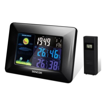 Sencor - Метеорологична станция с цветен LCD дисплей и будилник 3xAAA + 2xAA черен
