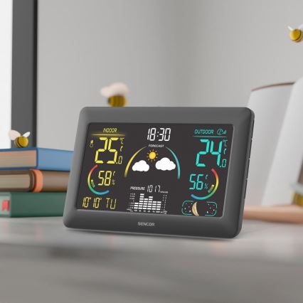 Sencor - Метеорологична станция с цветен LCD дисплей и будилник 5V 3xAA + 2xAA