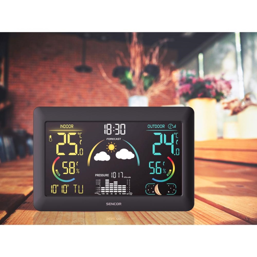 Sencor - Метеорологична станция с цветен LCD дисплей и будилник 5V 3xAA + 2xAA