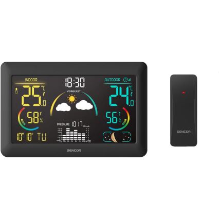 Sencor - Метеорологична станция с цветен LCD дисплей и будилник 5V 3xAA + 2xAA