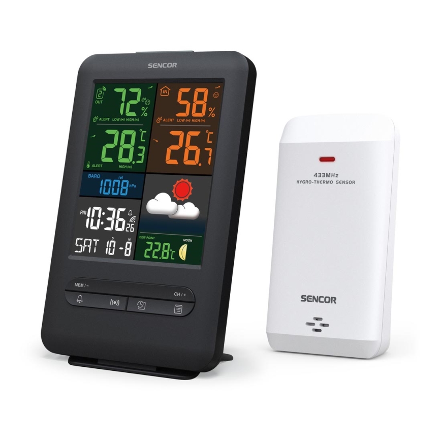 Sencor - Метеорологична станция с цветен LCD дисплей 5V/1xCR2032 + 2xAA