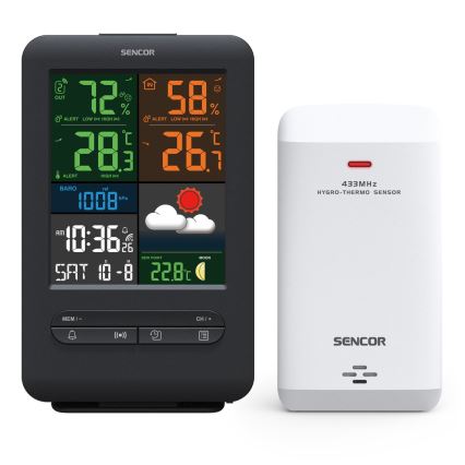 Sencor - Метеорологична станция с цветен LCD дисплей 5V/1xCR2032 + 2xAA