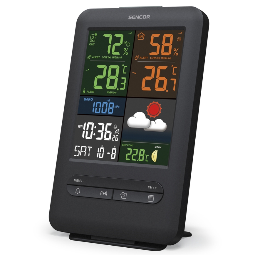 Sencor - Метеорологична станция с цветен LCD дисплей 5V/1xCR2032 + 2xAA
