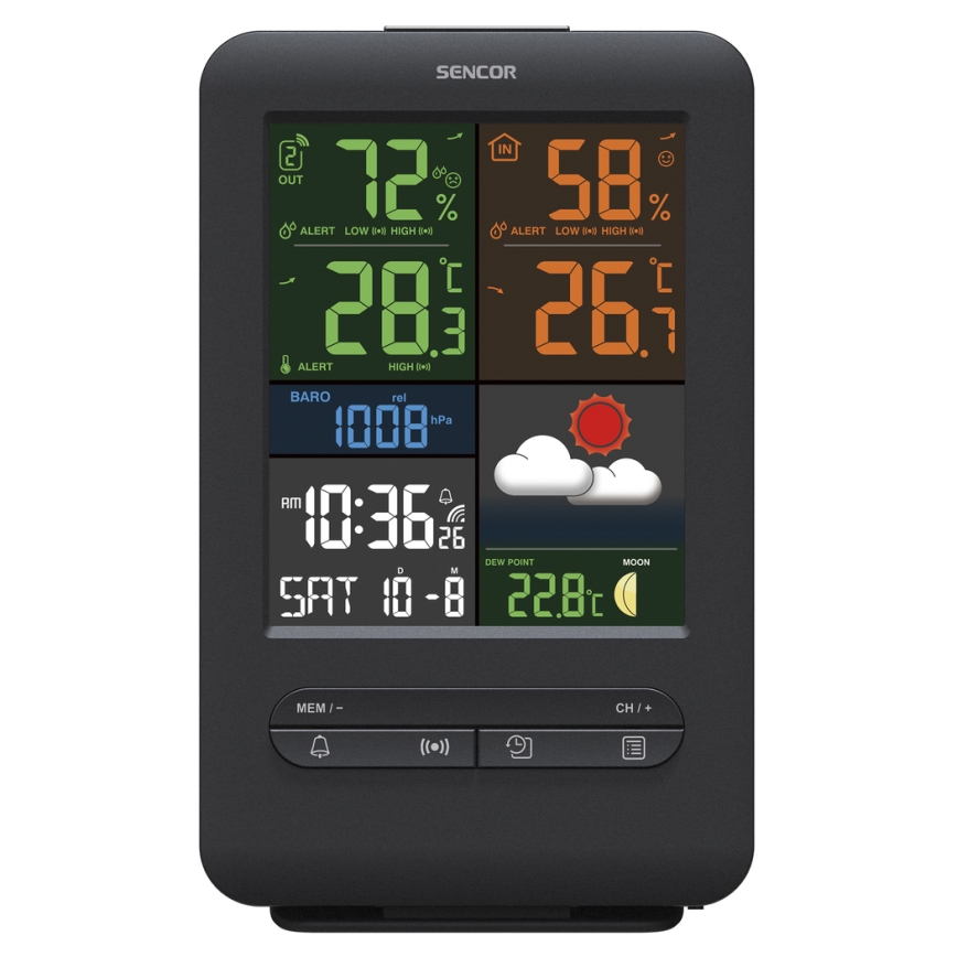Sencor - Метеорологична станция с цветен LCD дисплей 5V/1xCR2032 + 2xAA