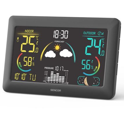 Sencor - Метеорологична станция с цветен LCD дисплей и будилник 5V 3xAA + 2xAA