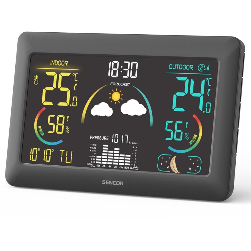 Sencor - Метеорологична станция с цветен LCD дисплей и будилник 5V 3xAA + 2xAA