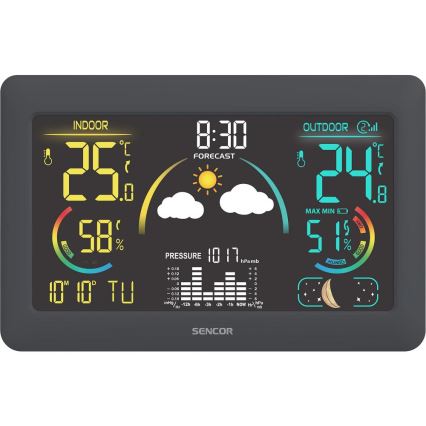 Sencor - Метеорологична станция с цветен LCD дисплей и будилник 5V 3xAA + 2xAA