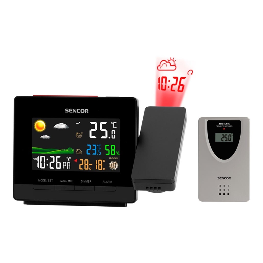 Sencor - Метеорологична станция с цвят LCD display, будилник и проектор 2xAA + 2xAAA