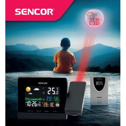 Sencor - Метеорологична станция с цвят LCD display, будилник и проектор 2xAA + 2xAAA