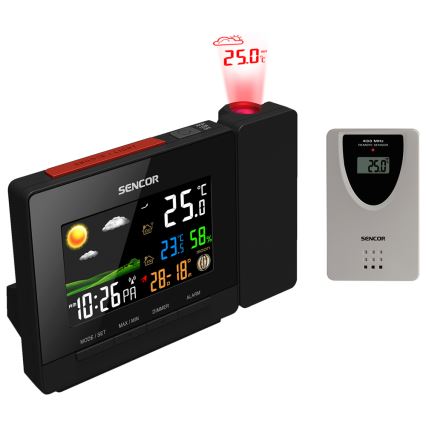 Sencor - Метеорологична станция с цвят LCD display, будилник и проектор 2xAA + 2xAAA