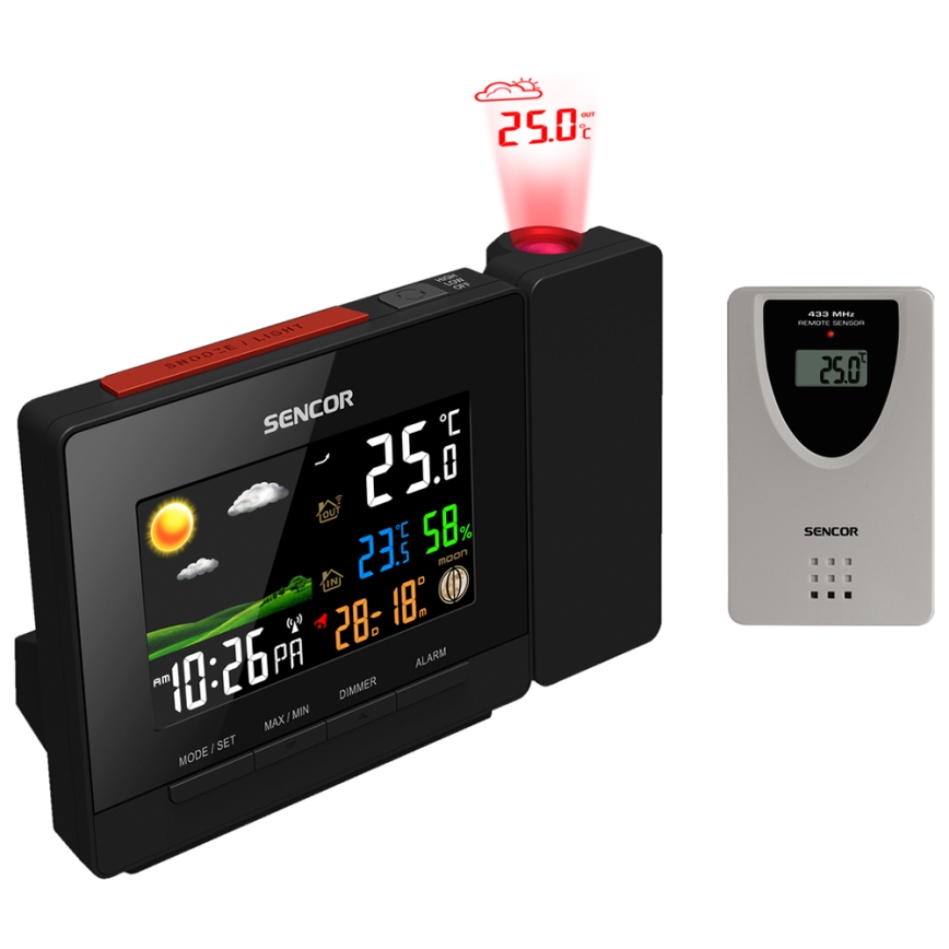 Sencor - Метеорологична станция с цвят LCD display, будилник и проектор 2xAA + 2xAAA