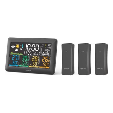 Sencor - Метеостанция с цветен LCD дисплей + 3 сензора 3xAA + 6xAA черна