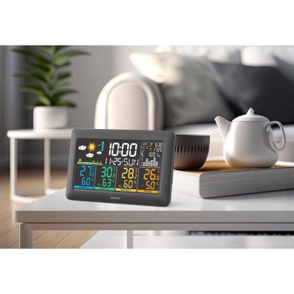 Sencor - Метеостанция с цветен LCD дисплей + 3 сензора 3xAA + 6xAA черна
