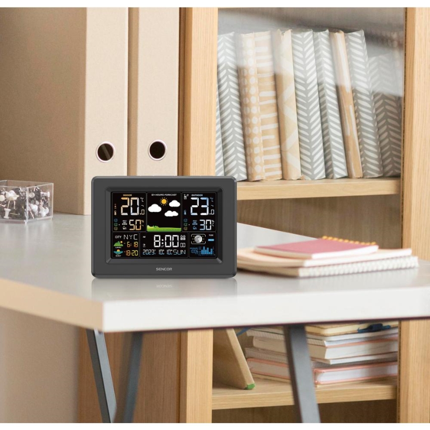 Sencor - Метеостанция с цветен LCD дисплей 3xAA + 2xAA черна