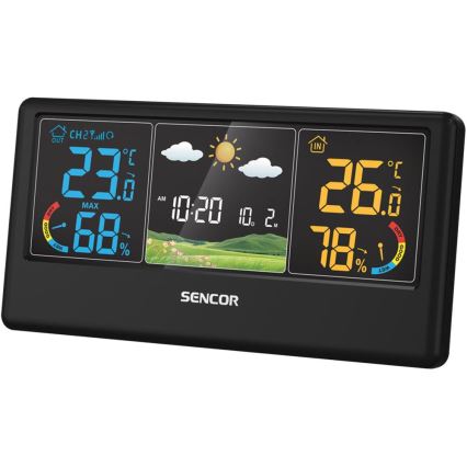 Sencor - Метеостанция с цветен LCD дисплей 3xAAA + 2xAA черна