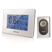 Sencor - Метеорологична станция с LCD дисплей и будилник 3xAA бяла